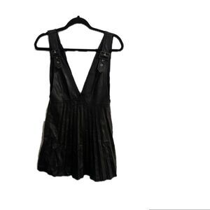 Zara Faux leather Pleated Pinafore Black dress Sz S